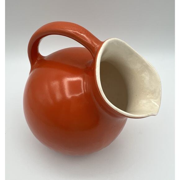 Orange Round Tilted Ball Ceramic Pitcher Jug 6” Vintage MCM - Picture 2 of 13